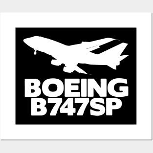 Boeing B747SP Silhouette Print (White) Posters and Art